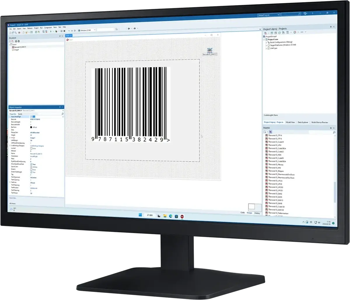 1D Barcode VCL Components screen snapshot