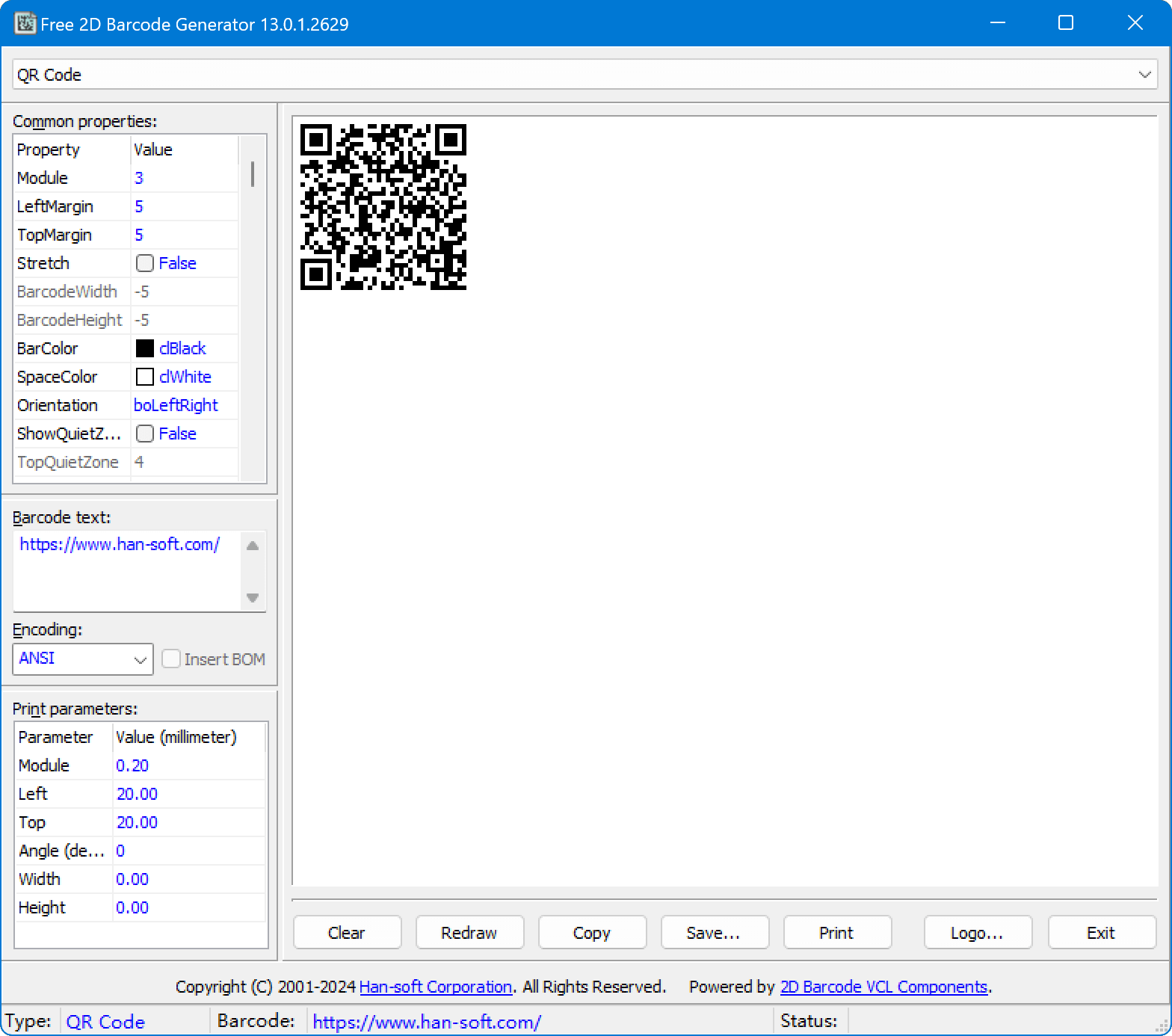 Free 2D Barcode Generator screen snapshot